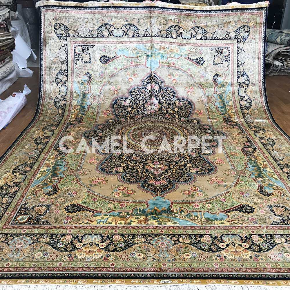 Z2001A Hand Knotted Brown And Gold Silk Rugs On Line