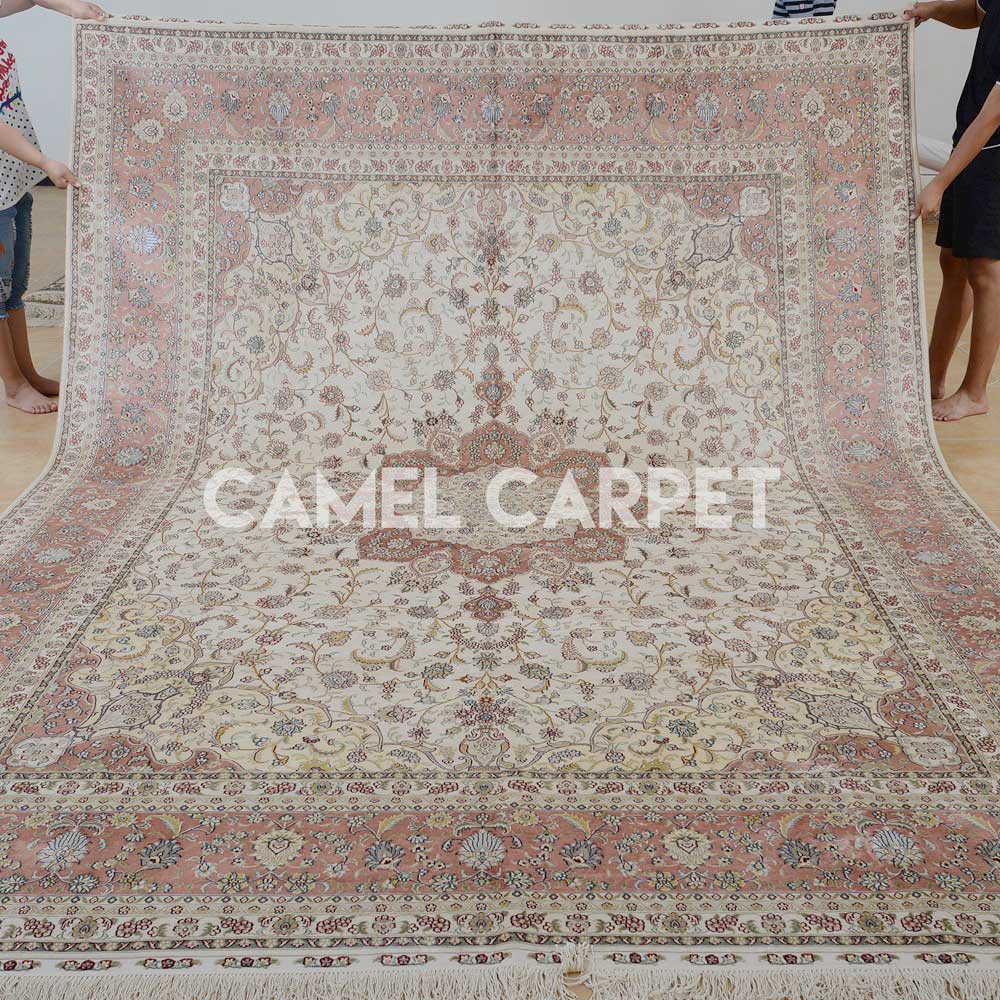 Traditional Hand Knotted Silk Pink Persian Rug