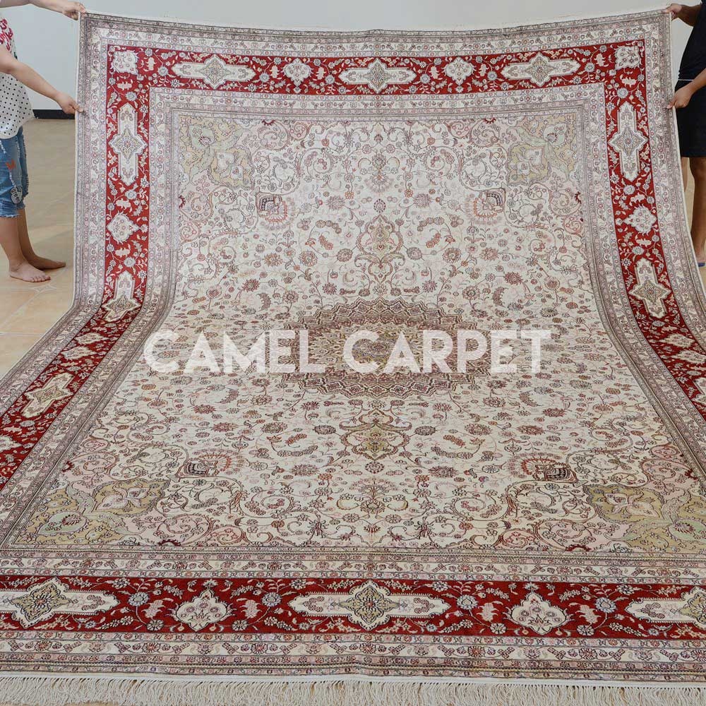 Large Handmade Silk Area Red and White Carpet