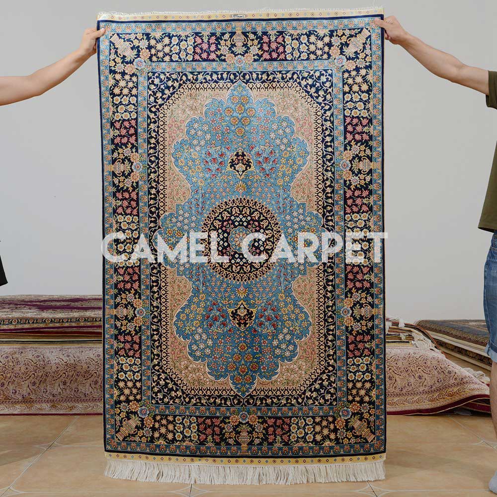 Silk Blue And Beige Area Rugs